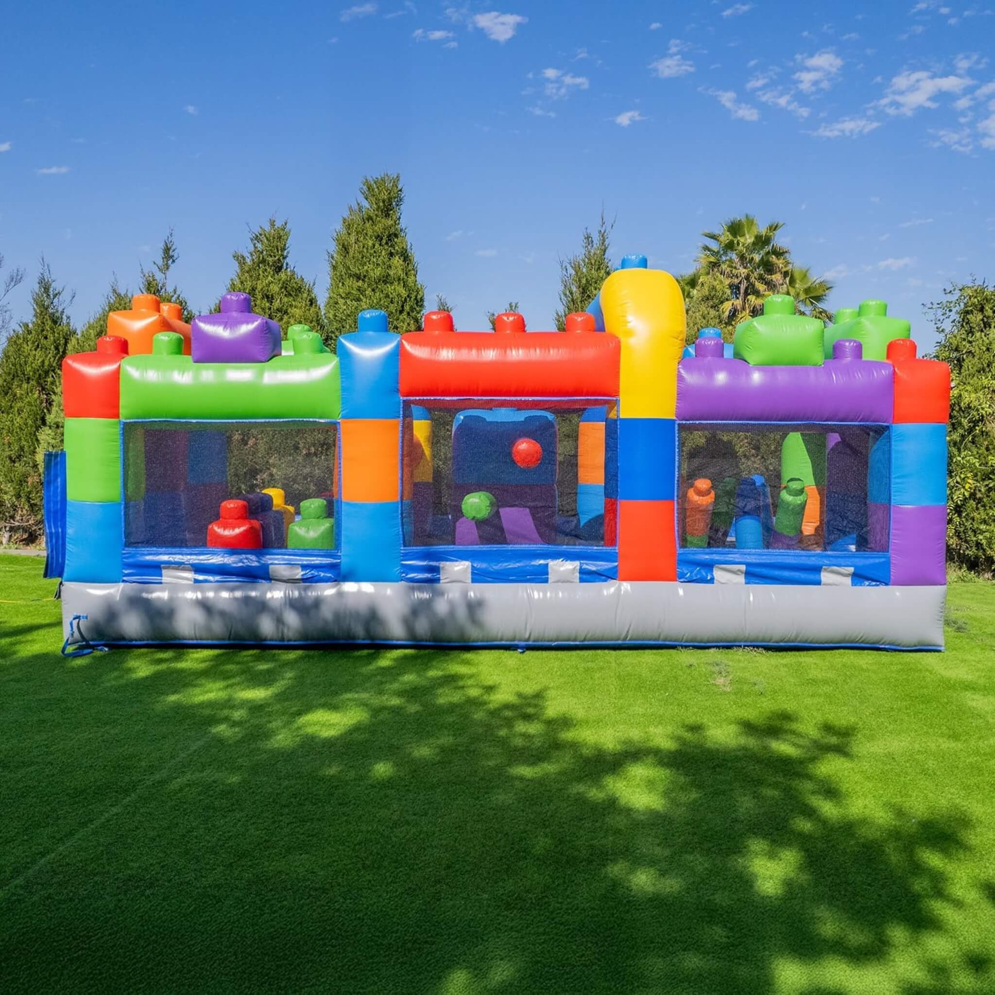 20FT Giant Multicolor Block Inflatable Obstacle Course With Large Mesh ...