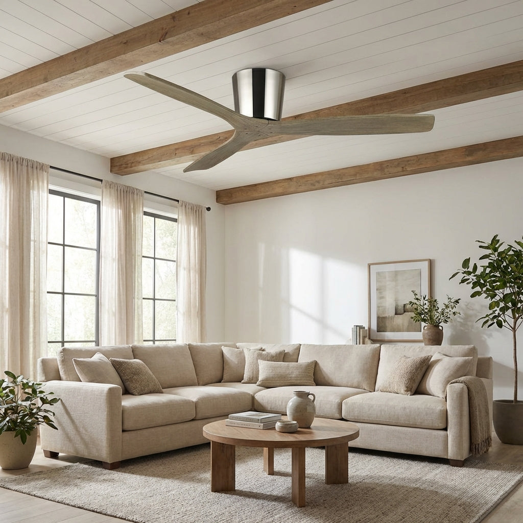 Ward Ceiling 54 Inch Ward Solid Wood Blades Flush Mount Ceiling Fan with Remote Con ...
